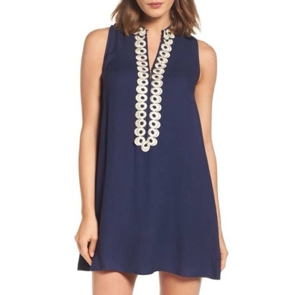 Lilly Pulitzer Navy Dress with Gold Embellishment and Front Zipper - Picture 1 of 9
